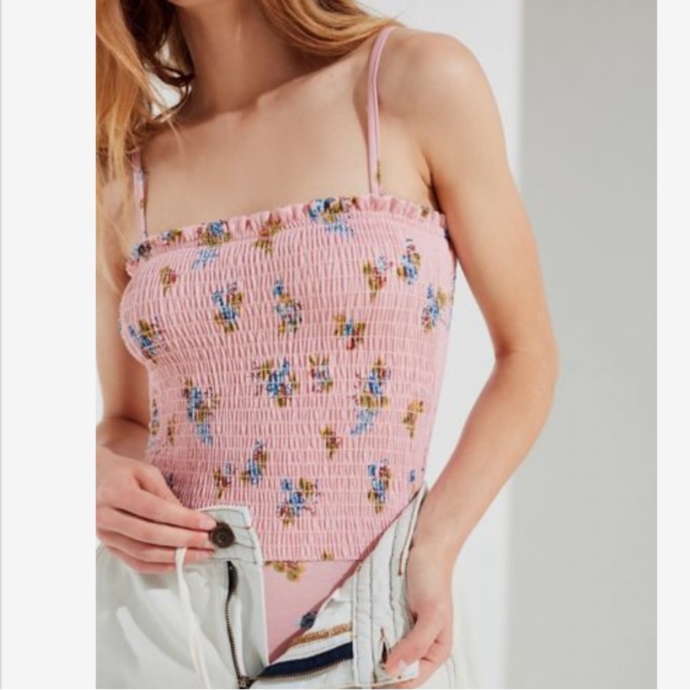 Urban Outfitters Women’s Out From Under Pink Rose Floral Smocked Bodysuit